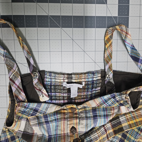 Old Navy Plaid Earthy Spring Dress Bias Cut Preppy Y2K Retro Brown Yellow - Picture 10 of 12